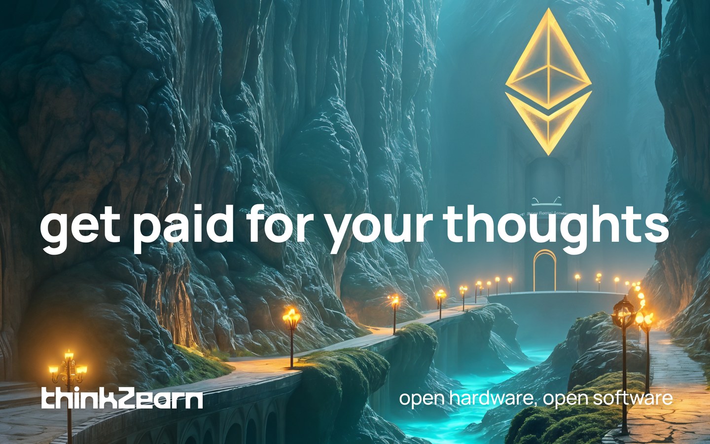 think2earn pitch slide: get paid for your thoughts, open hardware, open software